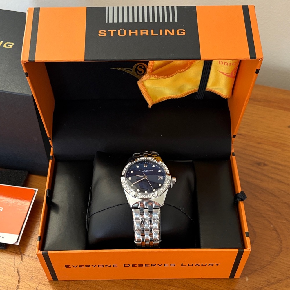 Stuhrling Original Women's Watch with Blue Dial and Silver Bracelet